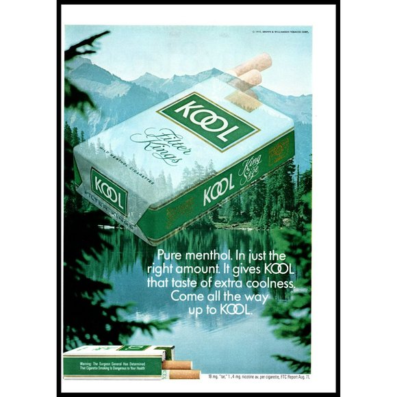 1972 Kool Cigarettes Vintage Print Ad Mountains Rockies Lake Pine Trees Wall Art - Picture 1 of 1